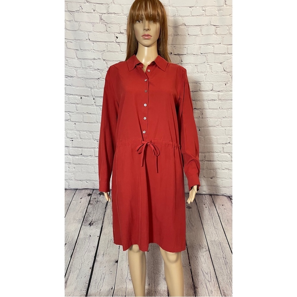 NWT New J.Jill Silk Red Long Sleeve Shirt Dress Size L